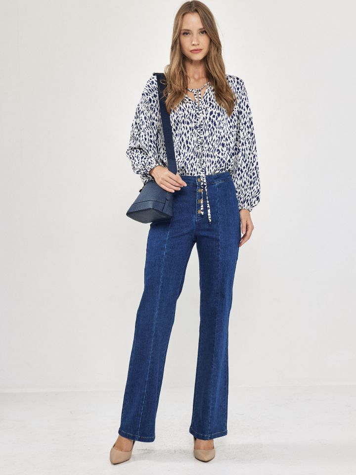 חולצה שינה דפוס סטן PROMO בצבע נייבי