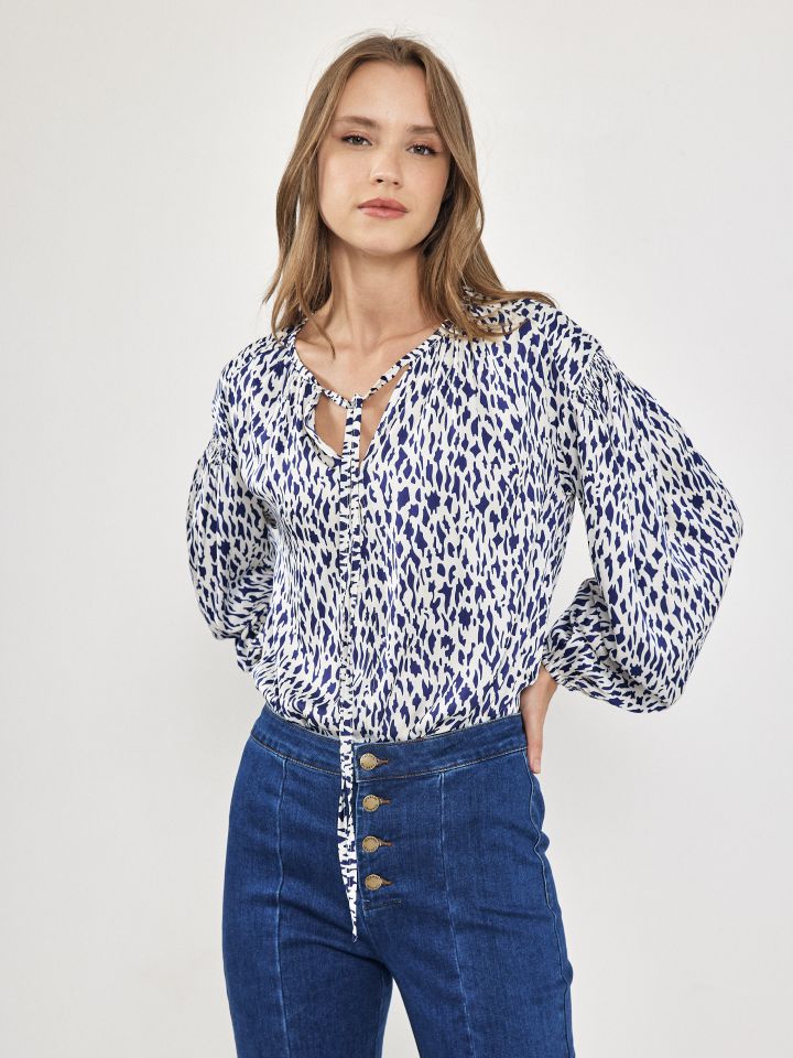 חולצה שינה דפוס סטן PROMO בצבע נייבי