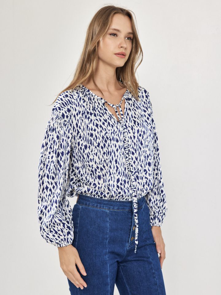 חולצה שינה דפוס סטן PROMO בצבע נייבי