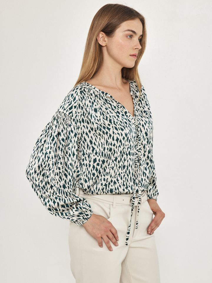 חולצה שינה דפוס סטן PROMO בצבע ירוק