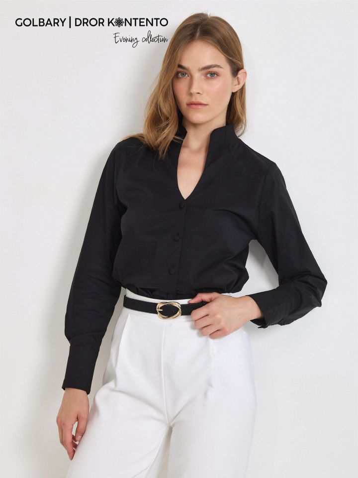 חולצה מכופתרת KONTENTO בצבע שחור