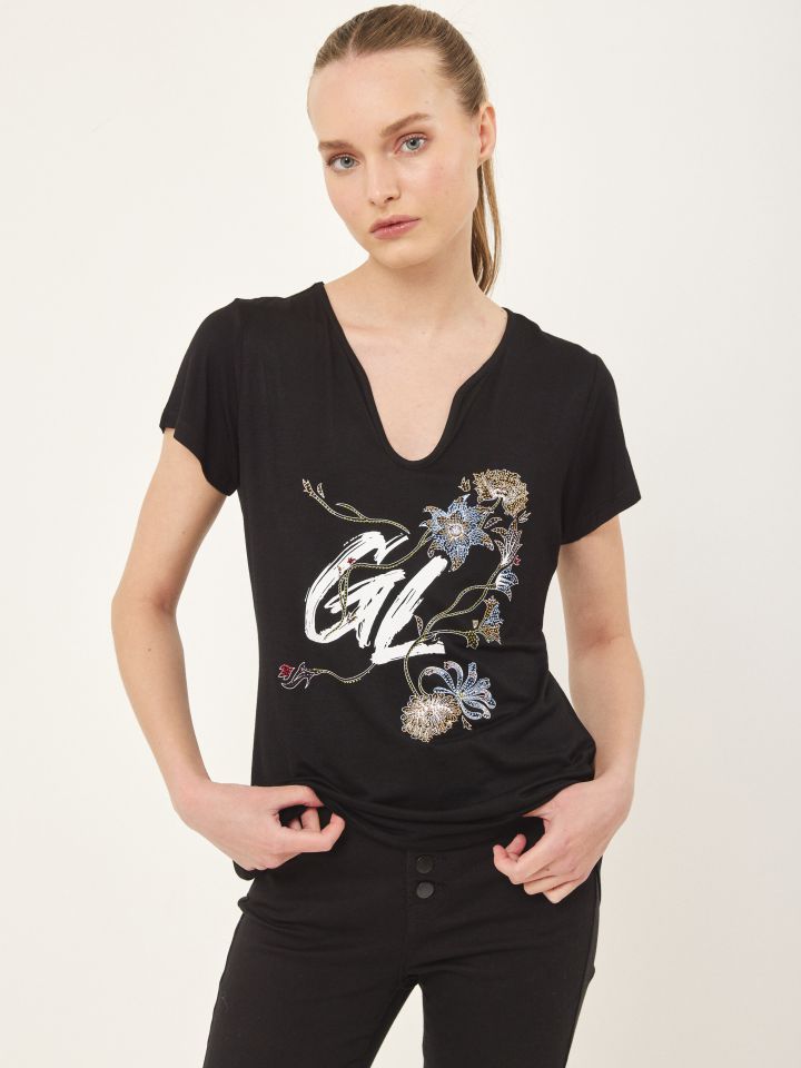 חולצה דפוס GL יהלומים PROMO בצבע שחור