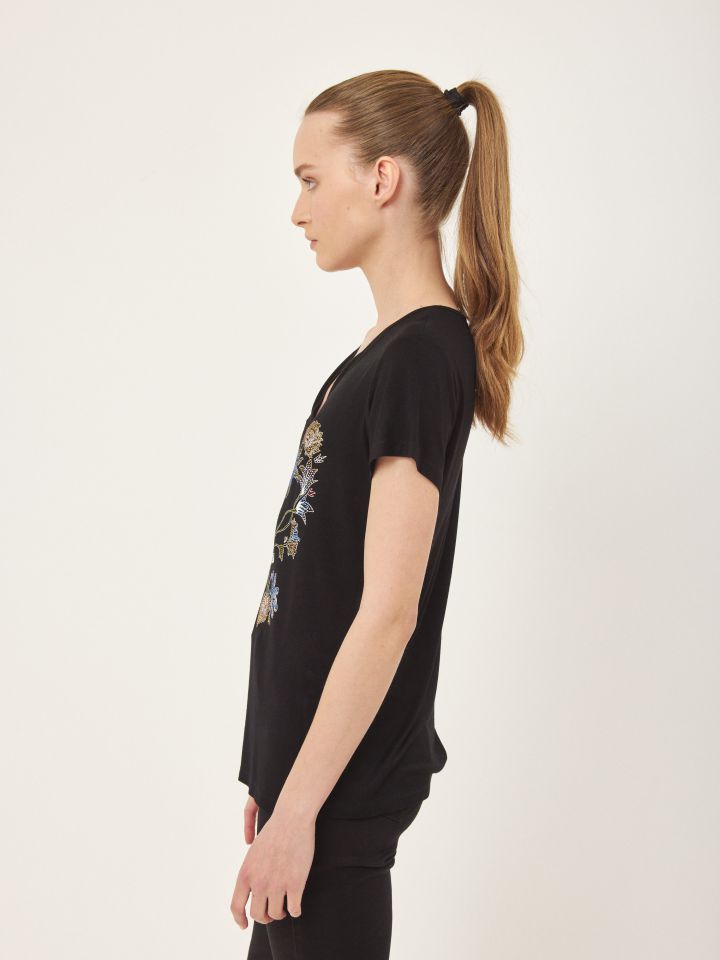 חולצה דפוס GL יהלומים PROMO בצבע שחור