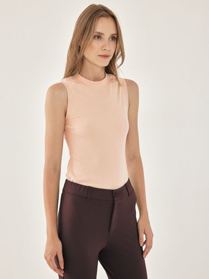 חולצה ריב חצי גולף PROMO בצבע ורוד עתיק