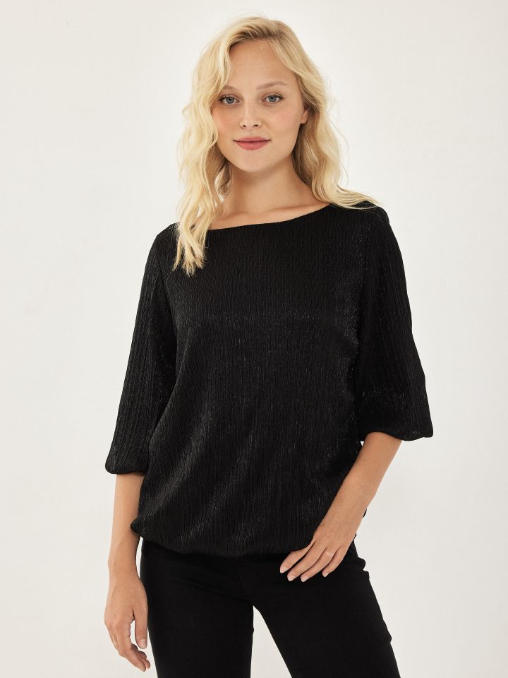 חולצה לורקס בלון פייטים בצבע שחור