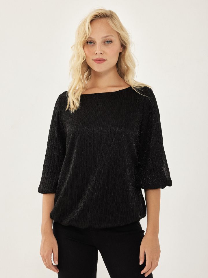 חולצה לורקס בלון פייטים בצבע שחור