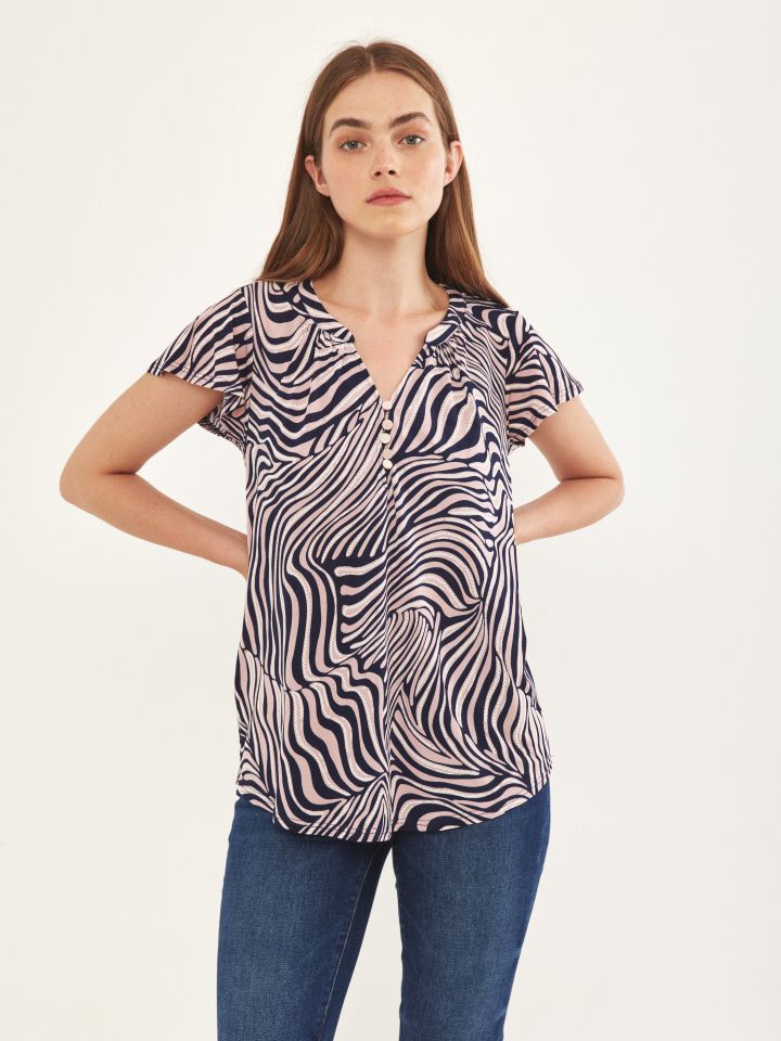 חולצה שינה דפוס PROMO בצבע כחול /ורוד