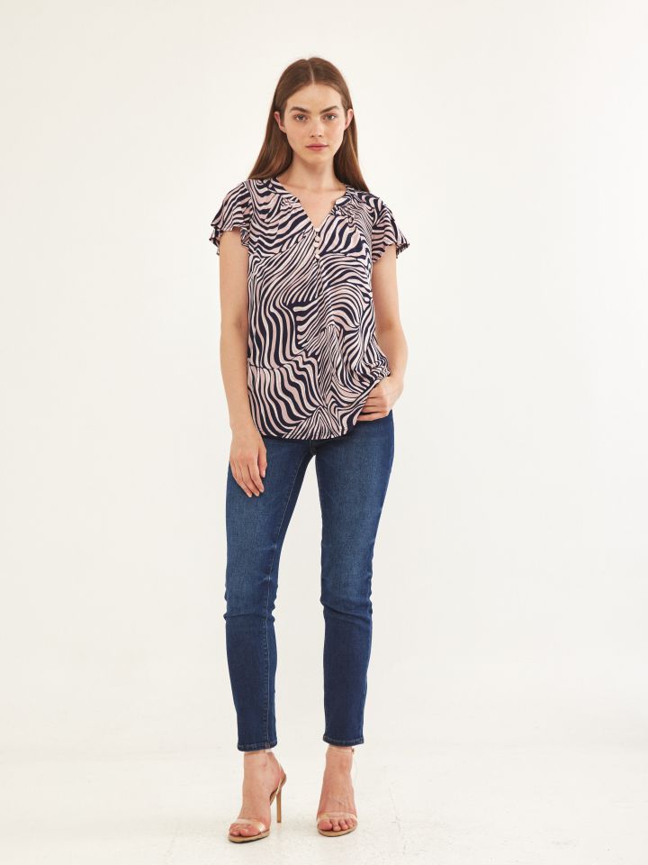 חולצה שינה דפוס PROMO בצבע כחול /ורוד