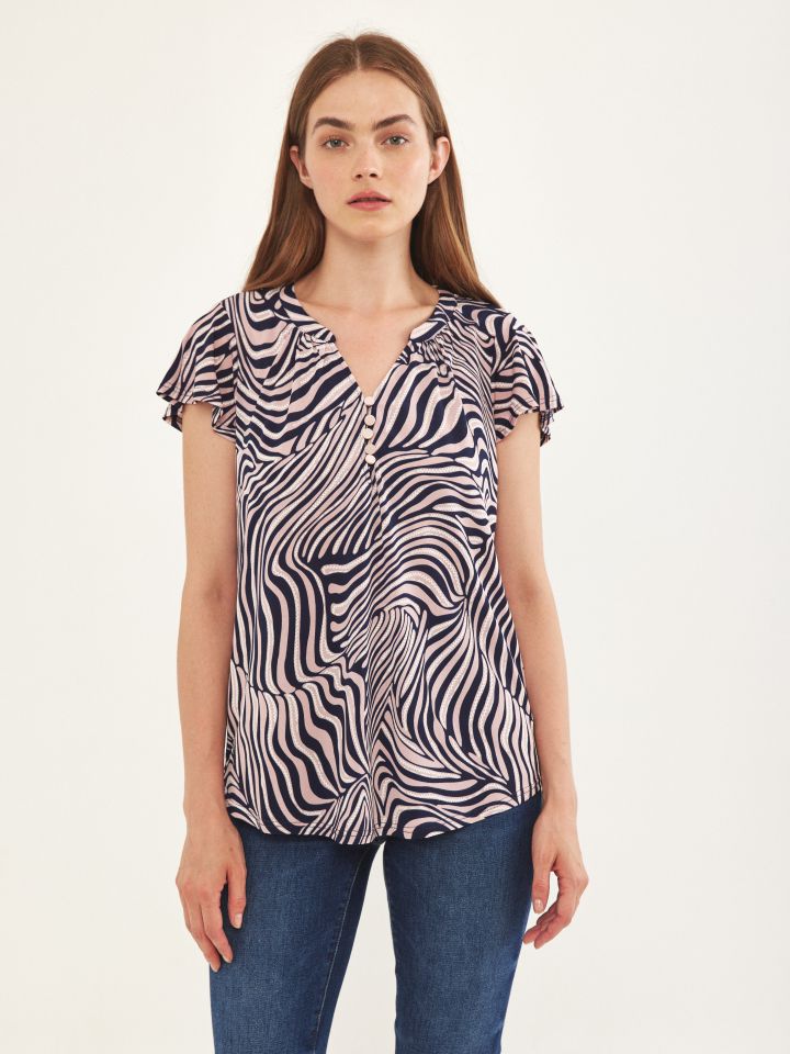 חולצה שינה דפוס PROMO בצבע כחול /ורוד