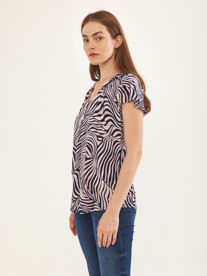 חולצה שינה דפוס PROMO בצבע כחול /ורוד