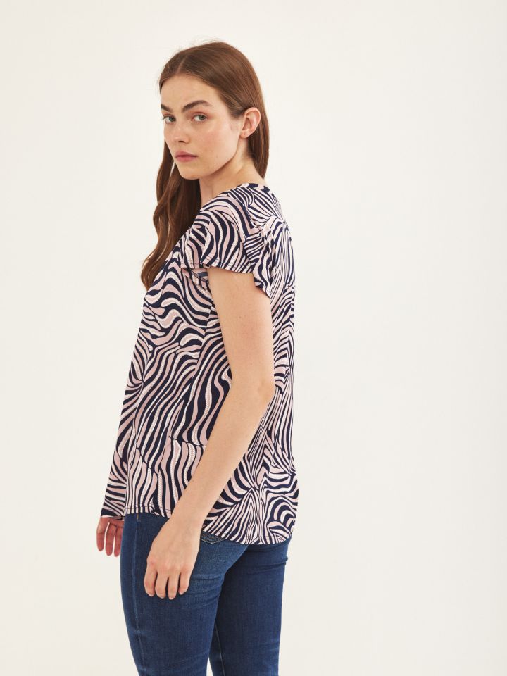 חולצה שינה דפוס PROMO בצבע כחול /ורוד