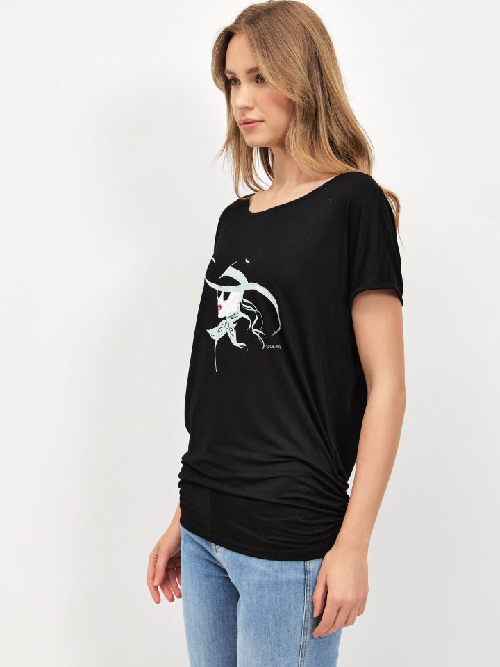 חולצה כובע דמוי יהלומים PROMO בצבע שחור