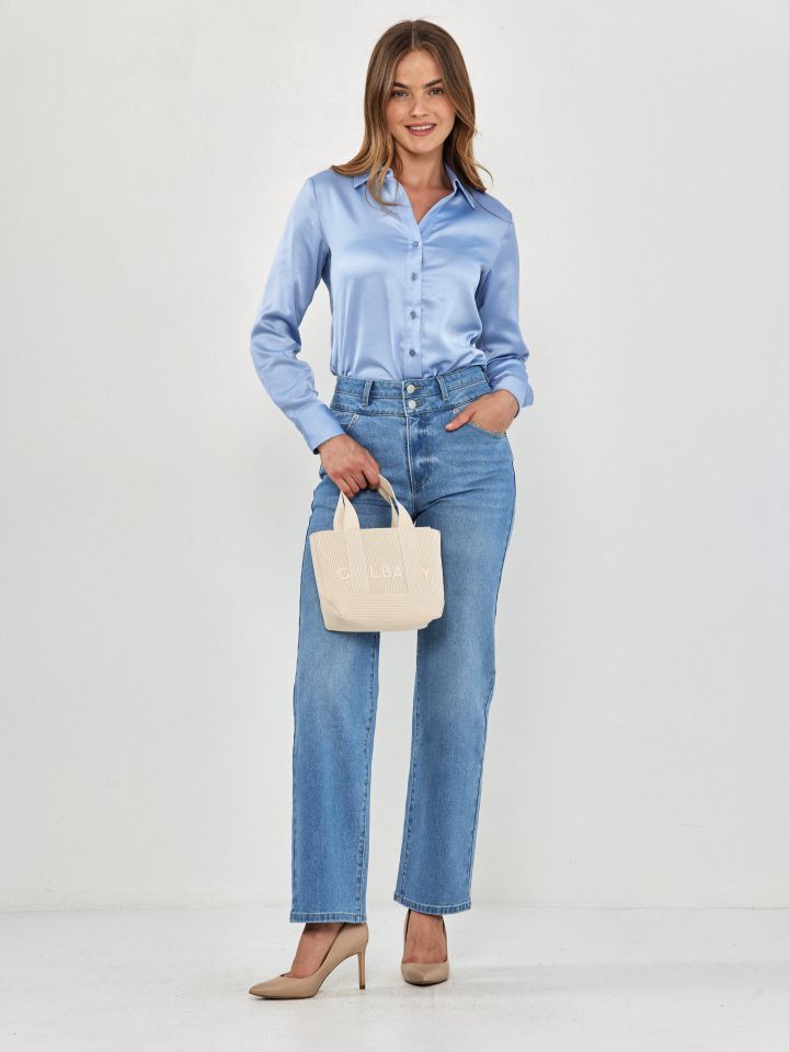 חולצה סטן מכופתרת PROMO בצבע תכלת אורלי