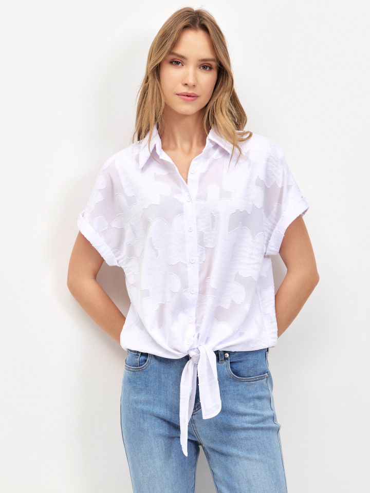 חולצה מכופתרת קשירה גקארט בצבע לבן