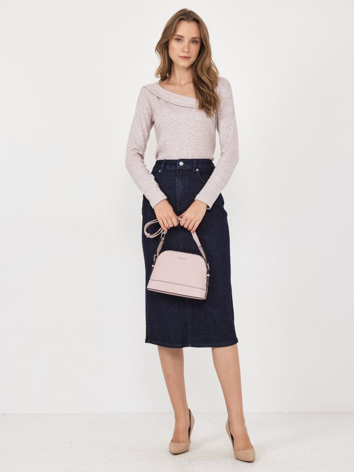 חולצה ריב פתח אלכסון PROMO בצבע ורוד עתיק