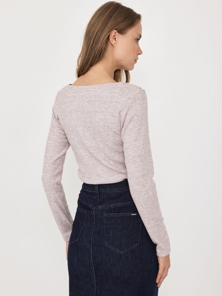 חולצה ריב פתח אלכסון PROMO בצבע ורוד עתיק