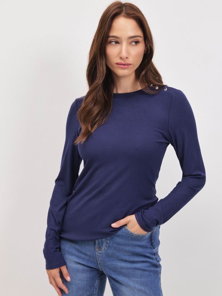 חולצה ריב כפתורים בכתף PROMO בצבע נייבי