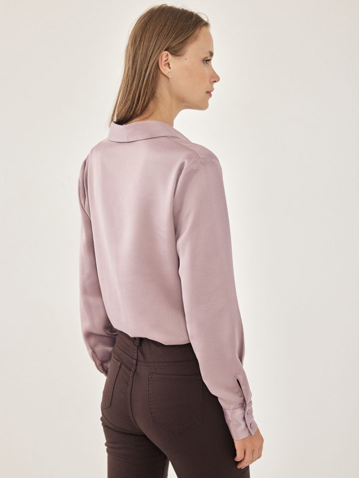 חולצה סטן מכופתרת PROMO בצבע ורוד מעושן