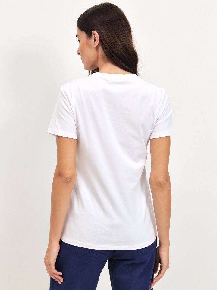 חולצה שפתיים דמוי יהלומים PROMO בצבע לבן