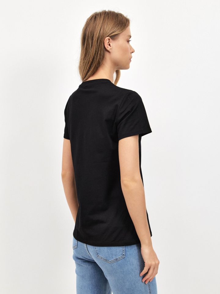 חולצה שפתיים דמוי יהלומים PROMO בצבע שחור