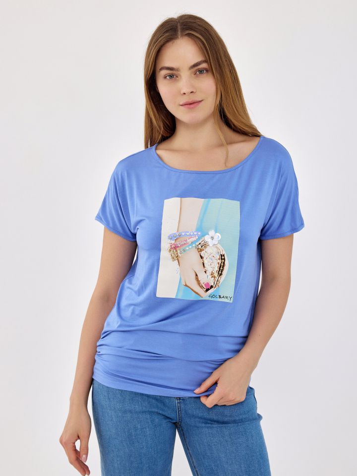 חולצה דפוס ארנק יהלומים PROMO בצבע כחול סקאי