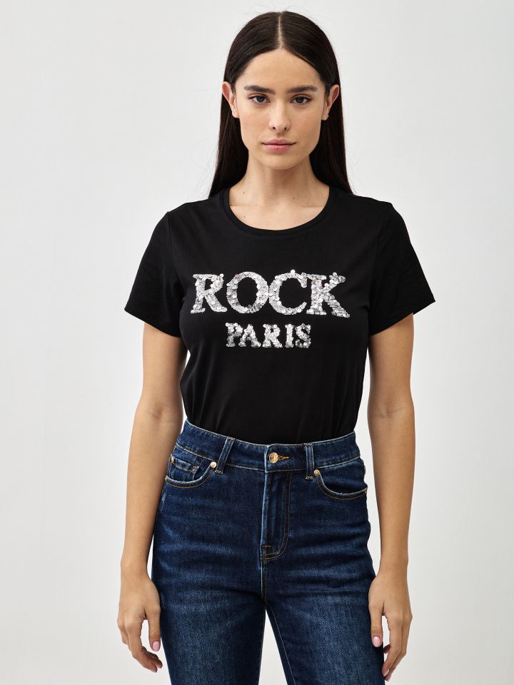 חולצה ROCK פייטים PROMO בצבע שחור