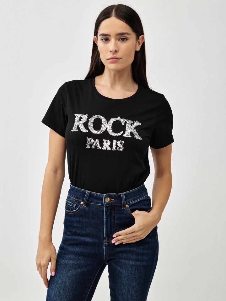 חולצה ROCK פייטים PROMO בצבע שחור