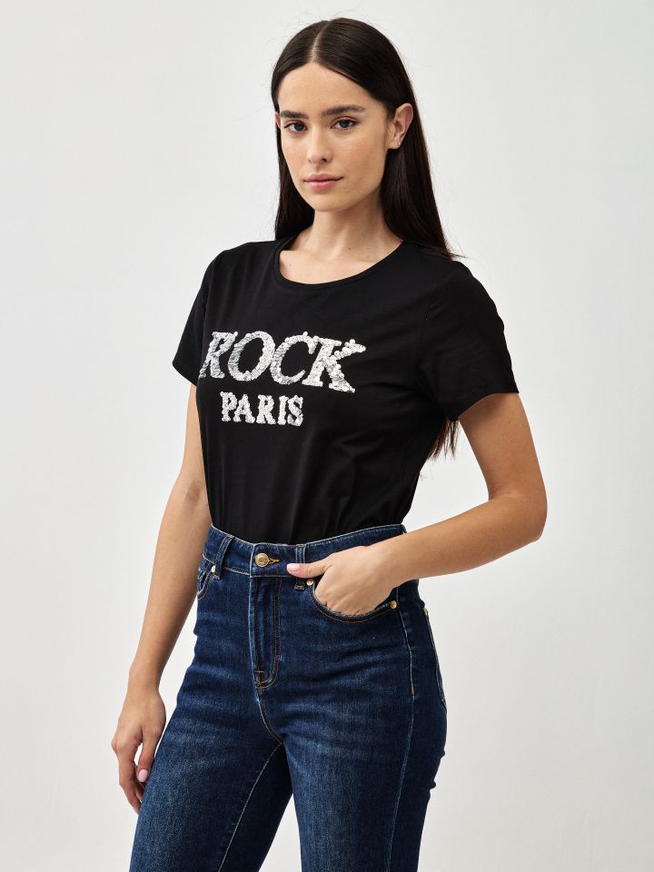 חולצה ROCK פייטים PROMO בצבע שחור