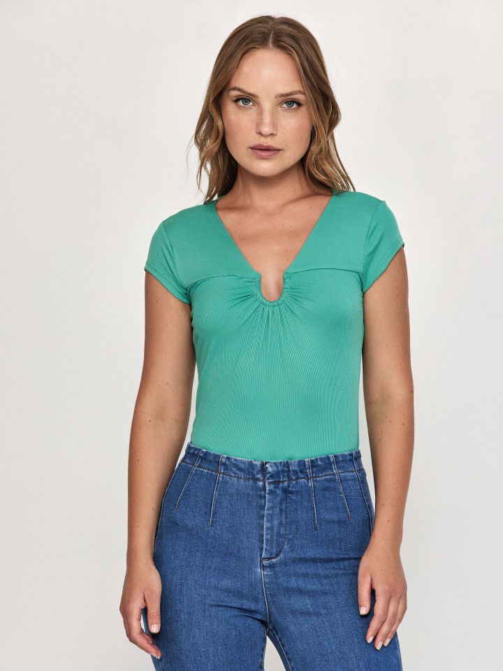 חולצה ריב פתח PROMO U בצבע ירוק