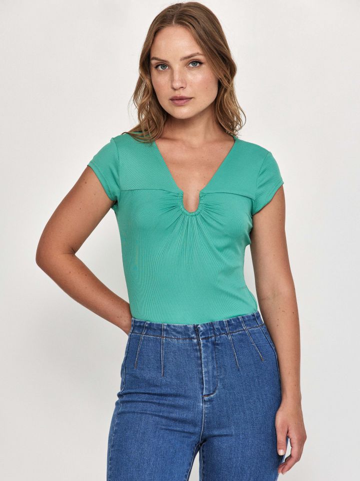 חולצה ריב פתח PROMO U בצבע ירוק