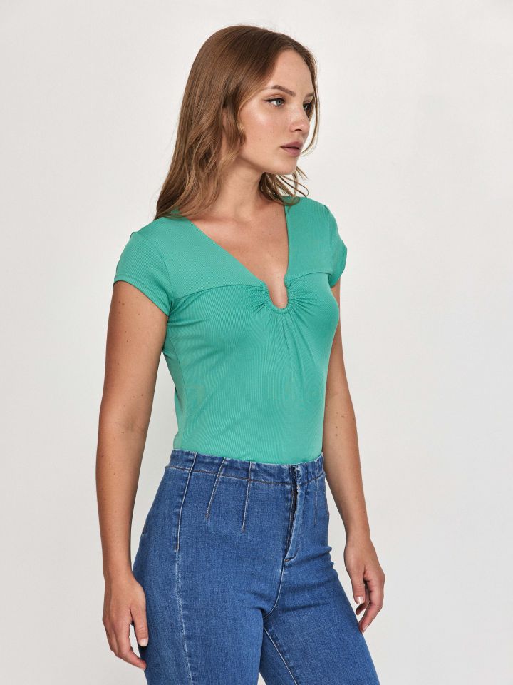 חולצה ריב פתח PROMO U בצבע ירוק