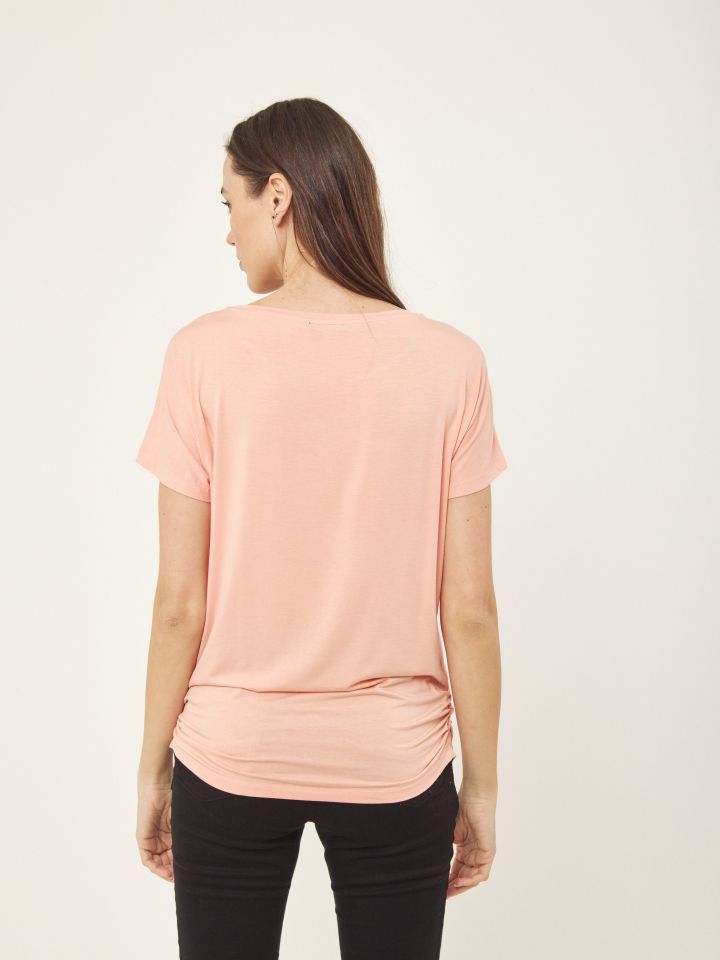 חולצה דפוס שילוב יהלומים PROMO בצבע אפרסק