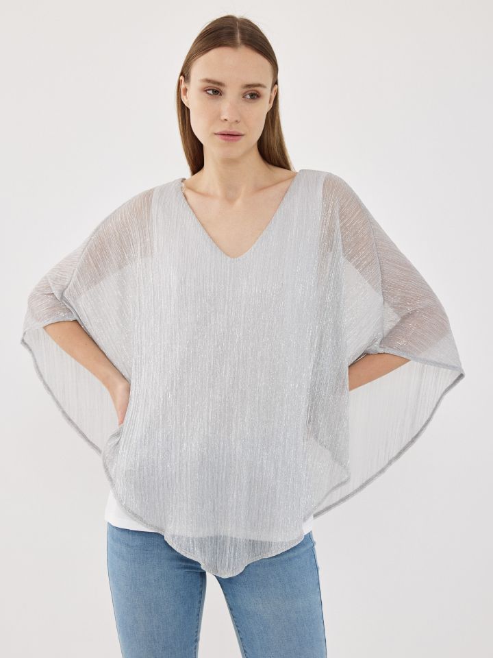 חולצה V לורקס LIA בצבע כסף