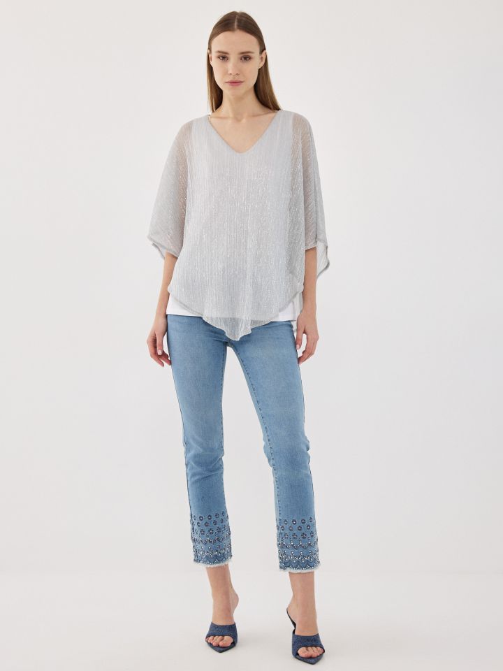 חולצה V לורקס LIA בצבע כסף