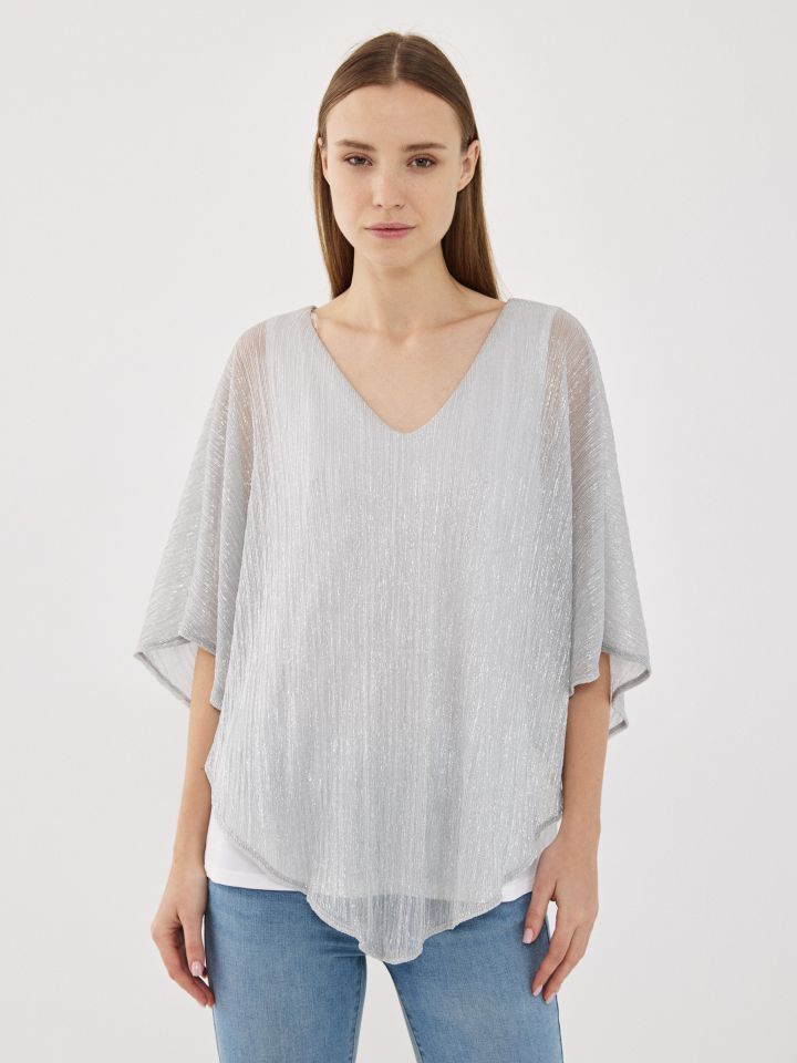 חולצה V לורקס LIA בצבע כסף