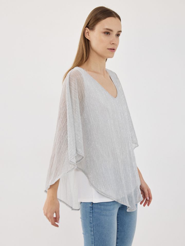 חולצה V לורקס LIA בצבע כסף