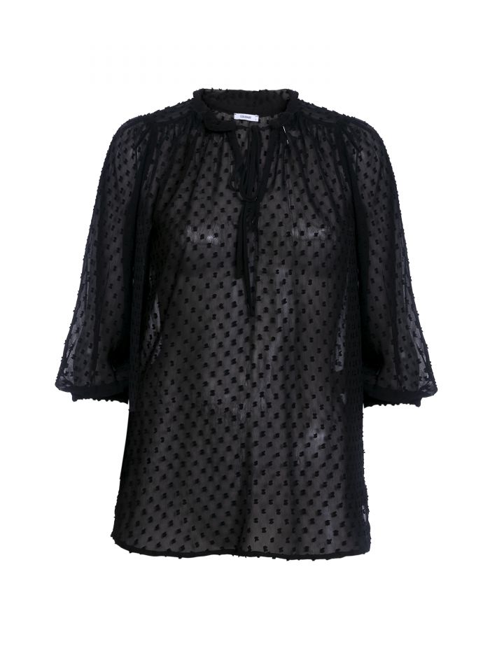 חולצה שיפון ריקמות בצבע שחור