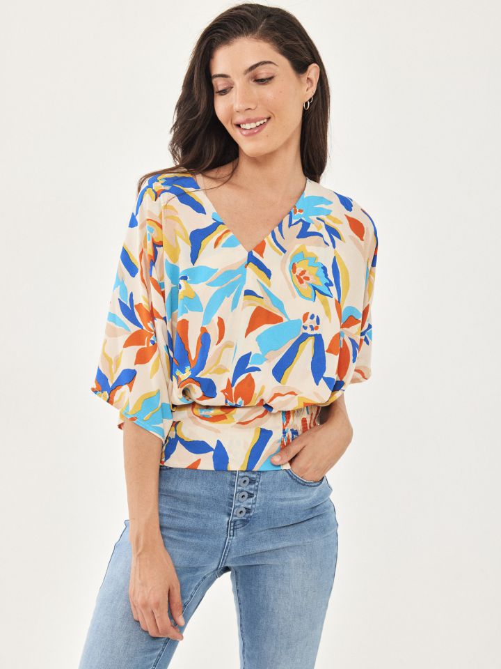 חולצה עטלף דפוס בצבע בייז’