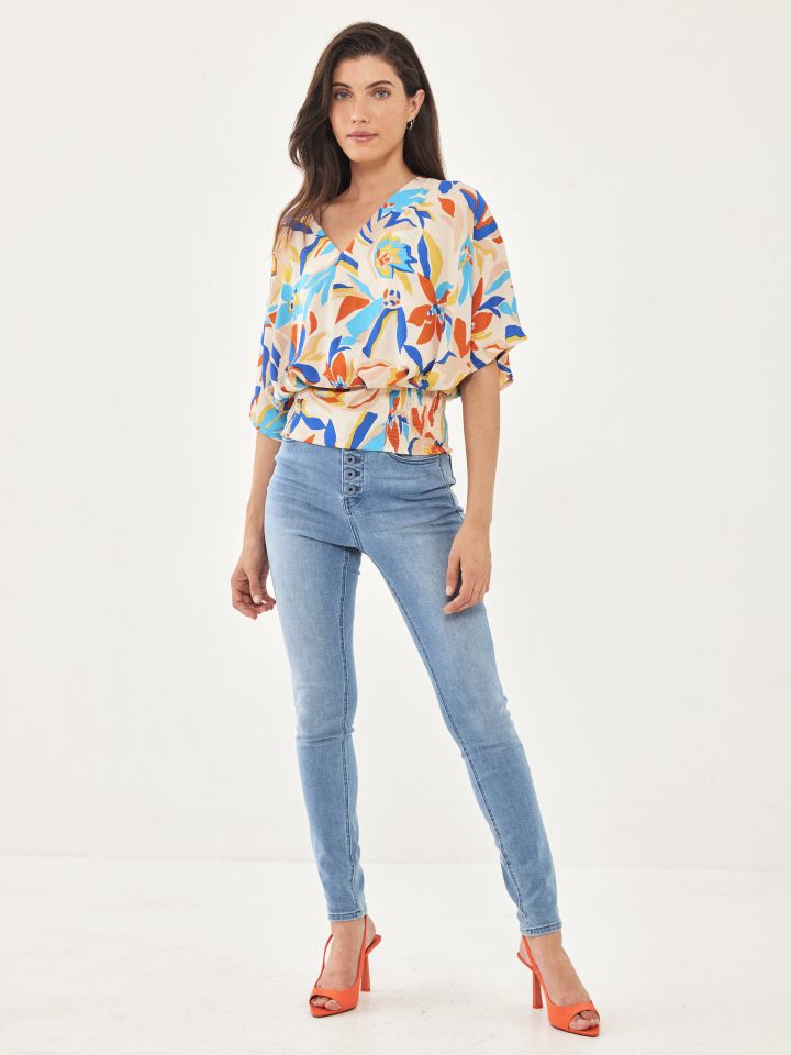 חולצה עטלף דפוס בצבע בייז’