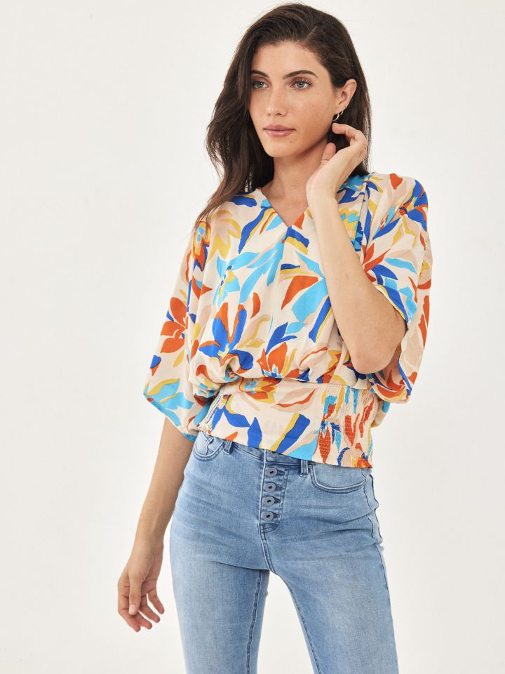 חולצה עטלף דפוס בצבע בייז’