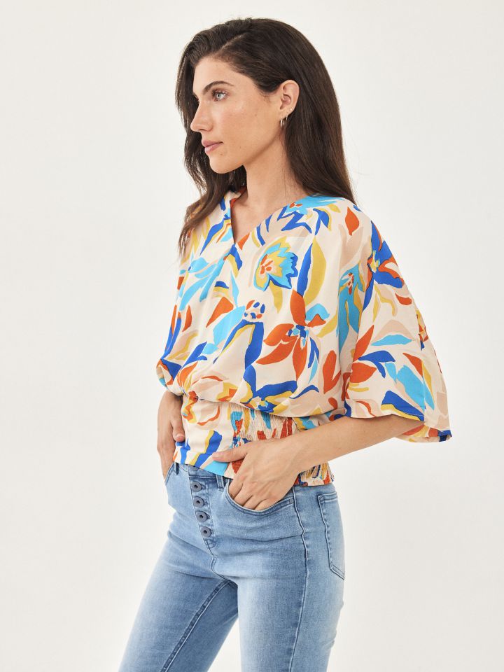 חולצה עטלף דפוס בצבע בייז’