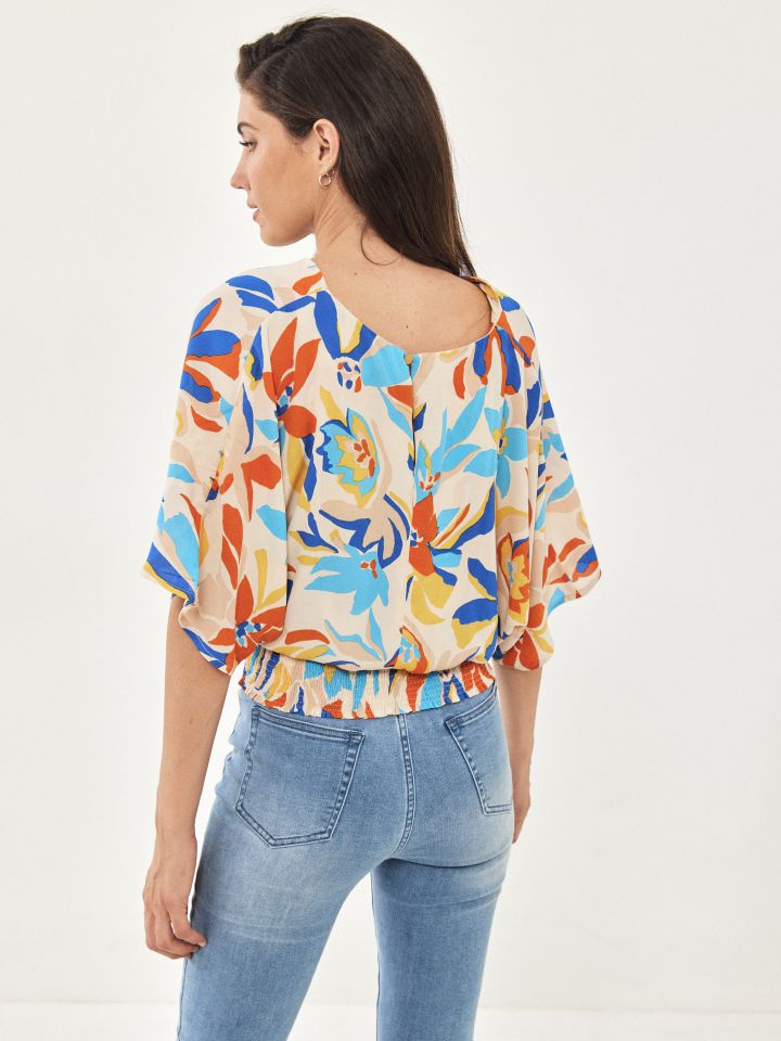 חולצה עטלף דפוס בצבע בייז’