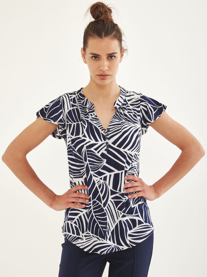 חולצה שינה דפוס  PROMO בצבע כחול/לבן