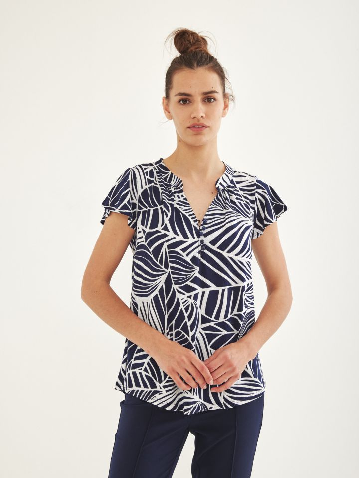 חולצה שינה דפוס  PROMO בצבע כחול/לבן