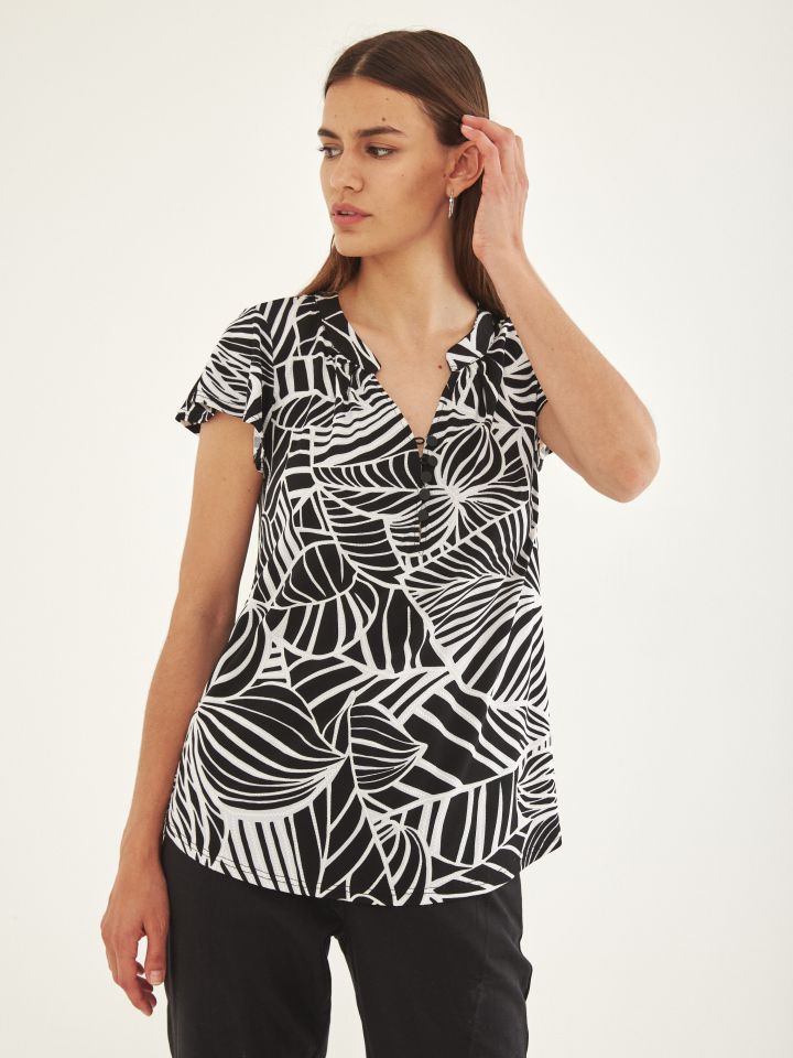 חולצה שינה דפוס  PROMO בצבע שחור/לבן