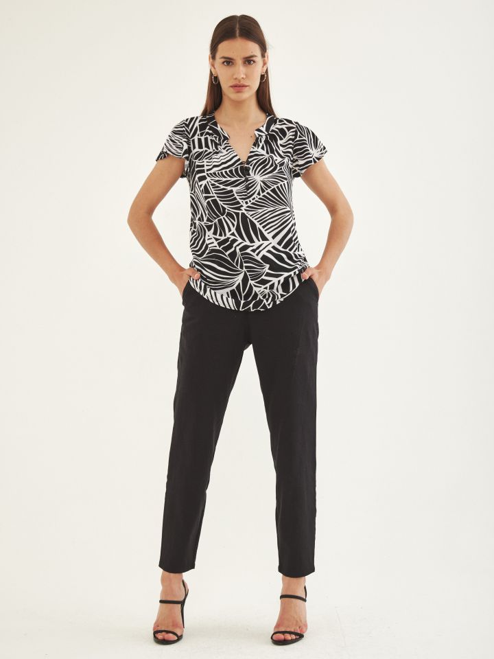 חולצה שינה דפוס  PROMO בצבע שחור/לבן