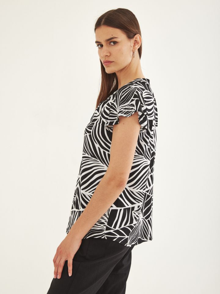 חולצה שינה דפוס  PROMO בצבע שחור/לבן