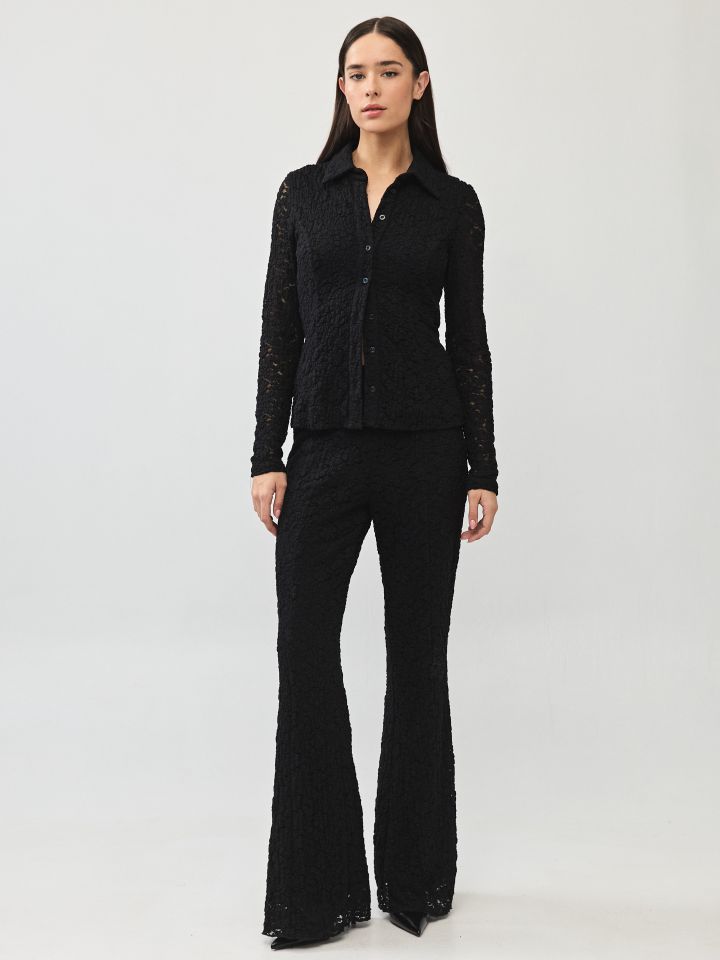 חולצה תחרה שרוול ארוך בצבע שחור