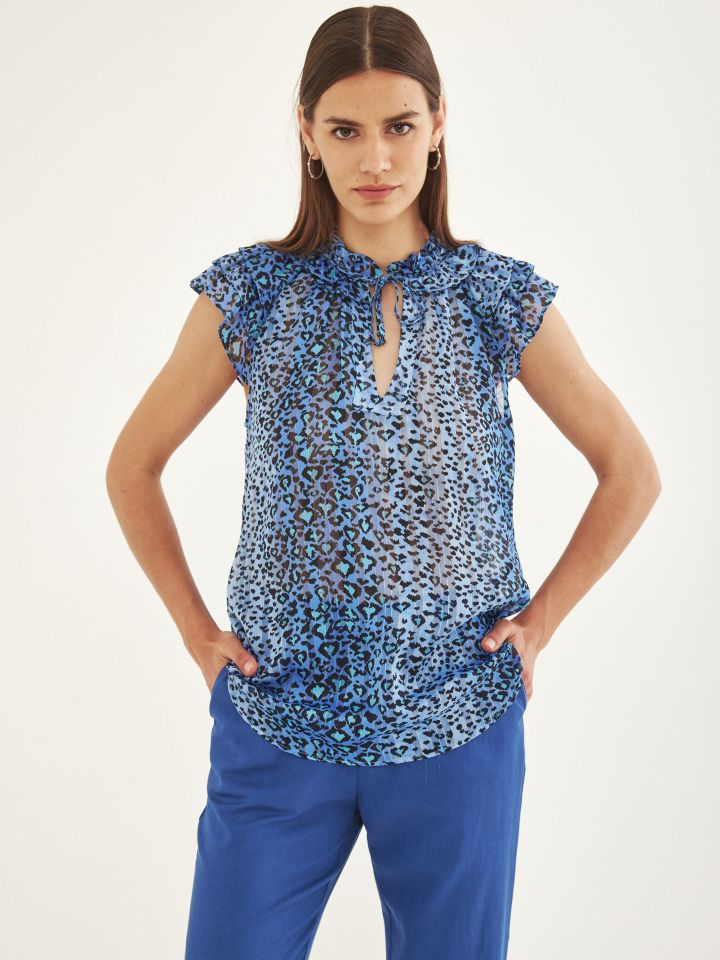 חולצה שינה V שרוול מלמלה בצבע נייבי