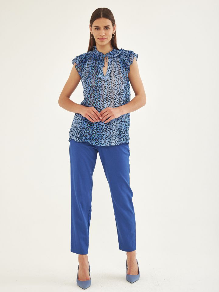 חולצה שינה V שרוול מלמלה בצבע נייבי